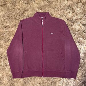 Vintage Nike Small Logo Full Zip Up Sweatshirt Burgundy Red XLarge